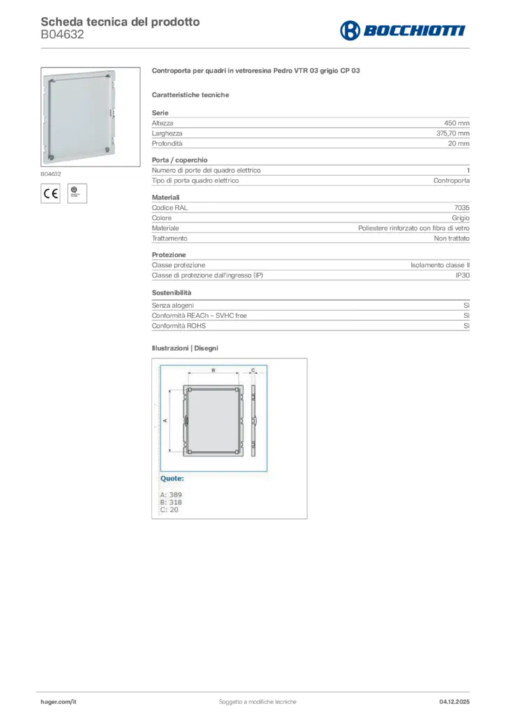 Immagine Bocchiotti Scheda tecnica del prodotto B04632 | Hager Italia