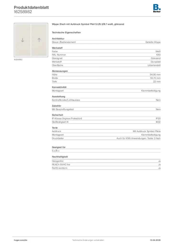Bild Berker Produktdatenblatt 16258982 | Hager Deutschland