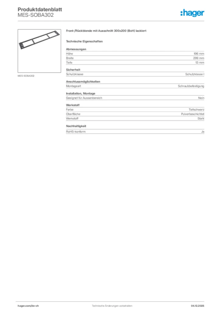 Bild Hager Produktdatenblatt MES-SOBA302 | Hager Schweiz