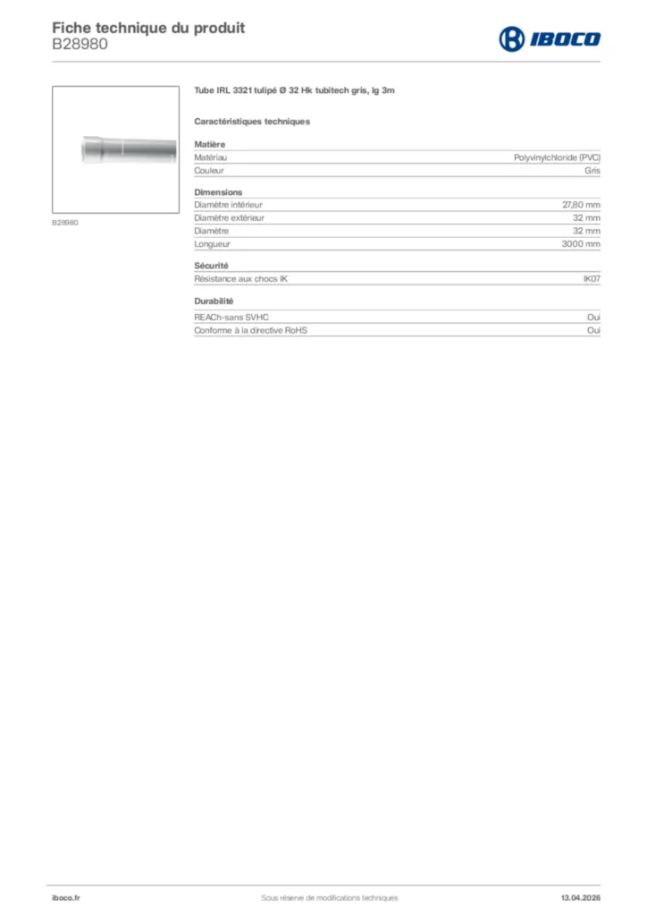 Image Iboco Fiche technique du produit B28980 | Hager France