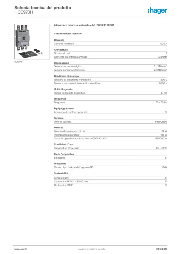 Immagine Hager Scheda tecnica del prodotto HCE970H | Hager Italia