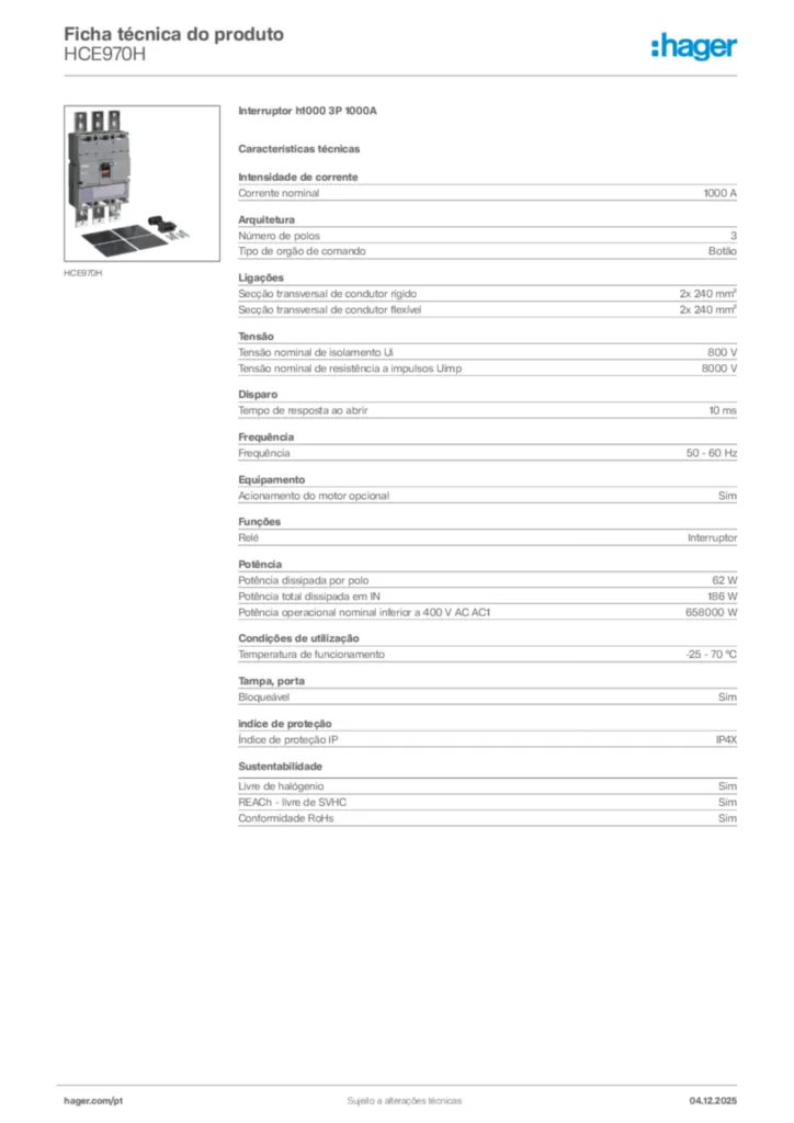 Imagem Hager Ficha técnica do produto HCE970H | Hager Portugal