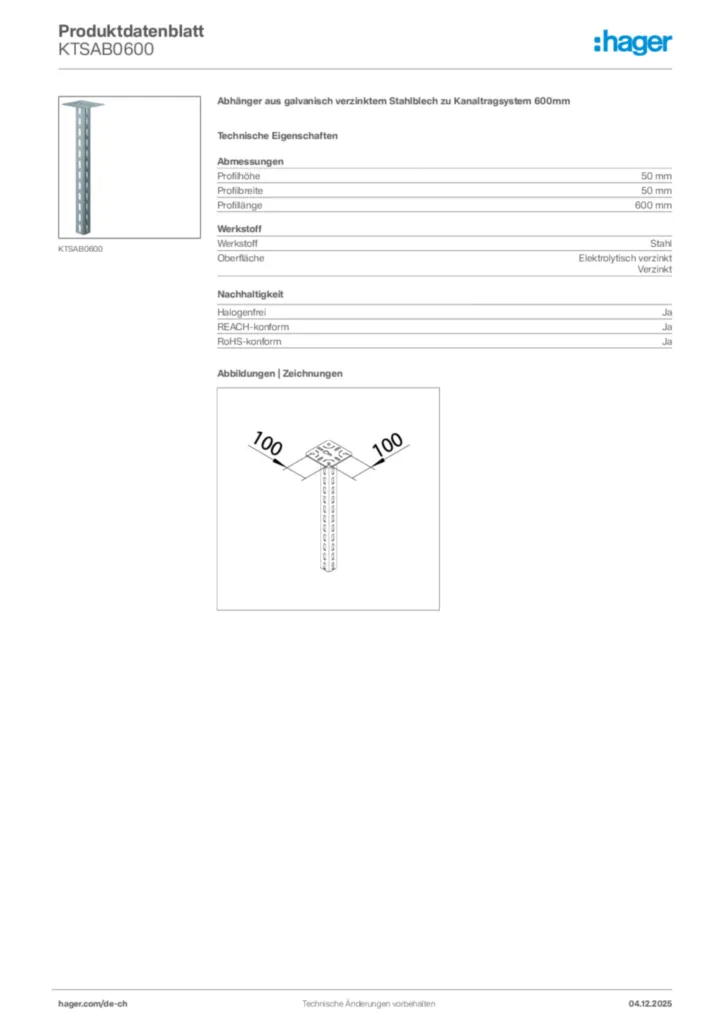 Bild Hager Produktdatenblatt KTSAB0600 | Hager Schweiz
