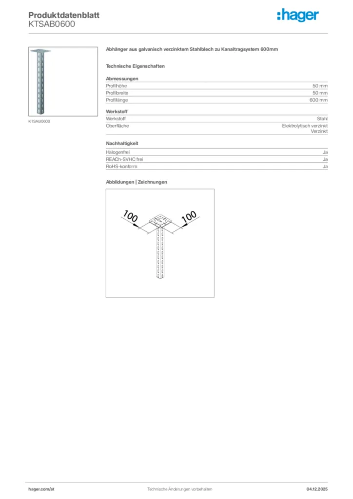 Bild Hager Produktdatenblatt KTSAB0600 | Hager Deutschland