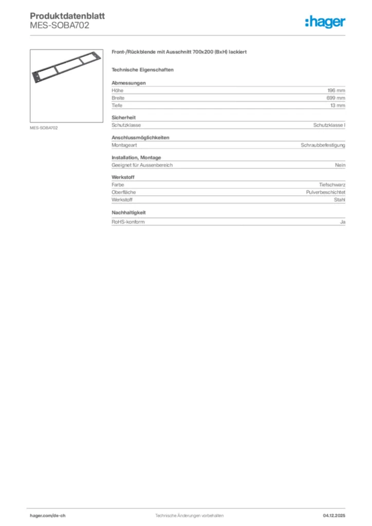 Bild Hager Produktdatenblatt MES-SOBA702 | Hager Schweiz