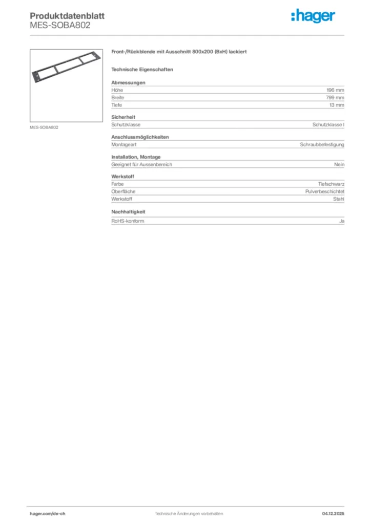 Bild Hager Produktdatenblatt MES-SOBA802 | Hager Schweiz