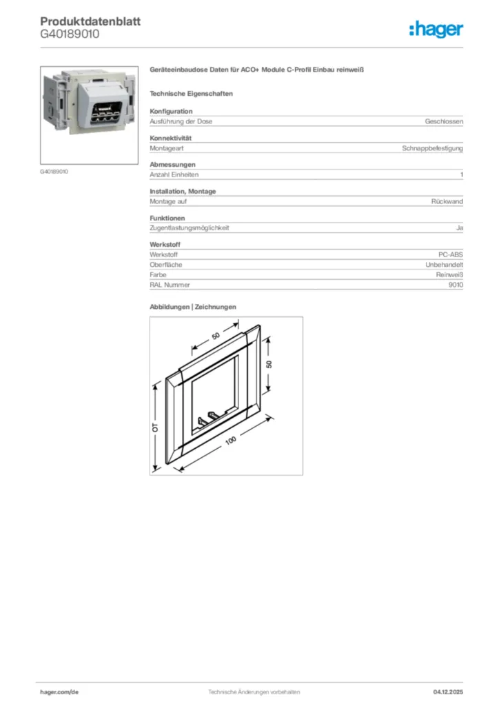 Bild Hager Produktdatenblatt G40189010 | Hager Deutschland