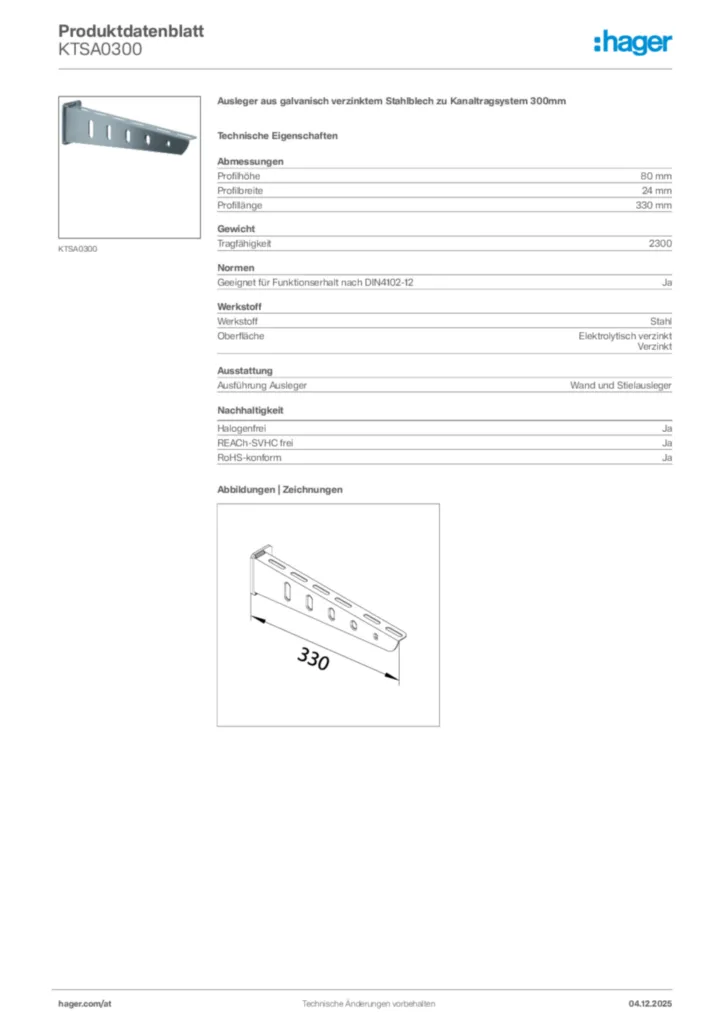 Bild Hager Produktdatenblatt KTSA0300 | Hager Deutschland