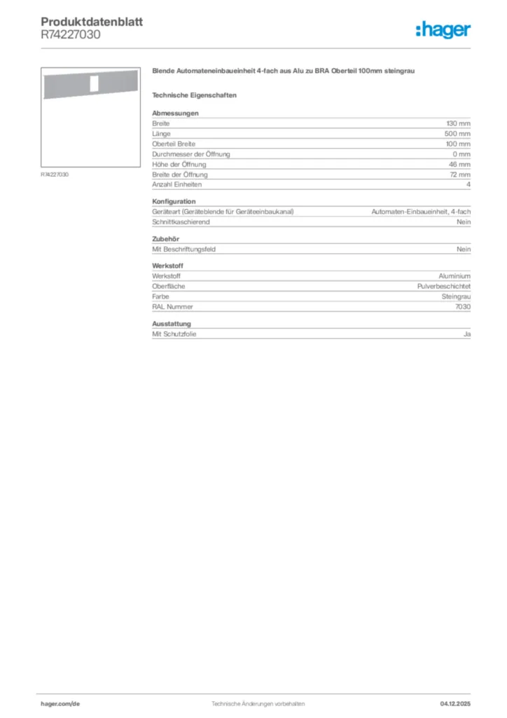 Bild Hager Produktdatenblatt R74227030 | Hager Deutschland