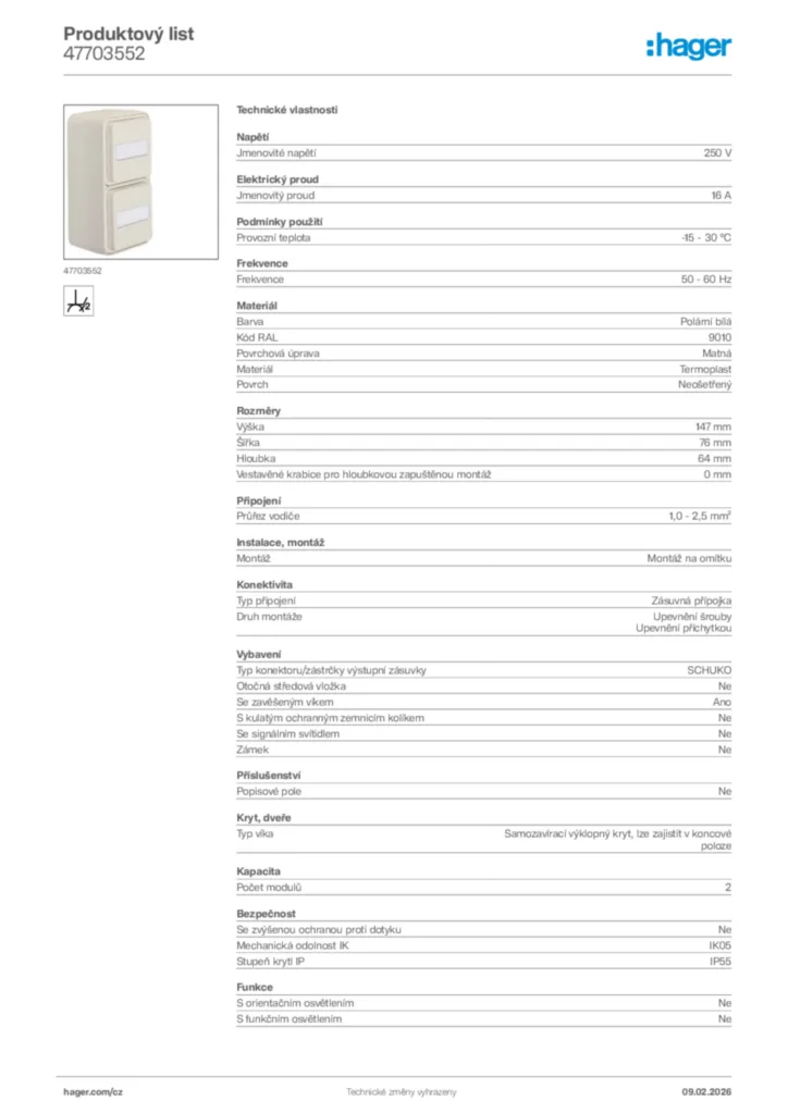 Obrázek Hager Product data sheet 47703552 | Hager