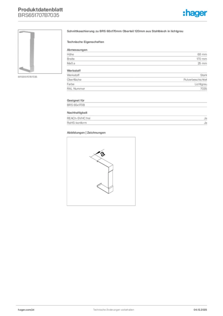 Bild Hager Produktdatenblatt BRS651707B7035 | Hager Deutschland