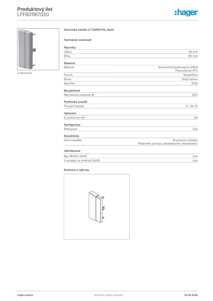 Obrázek Hager Product data sheet LFF601167030 | Hager