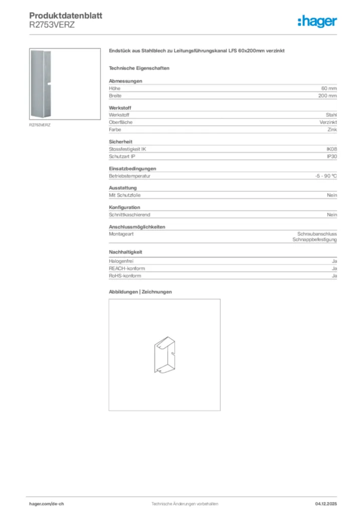 Bild Hager Produktdatenblatt R2753VERZ | Hager Schweiz