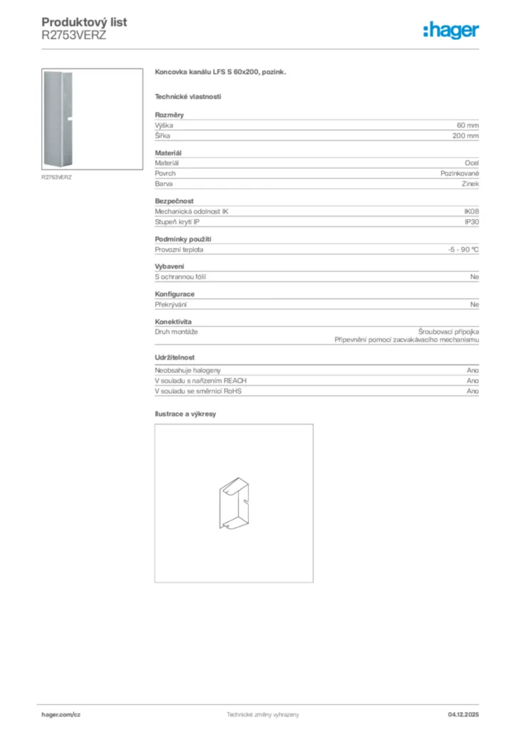 Obrázek Hager Produktový list R2753VERZ | Hager