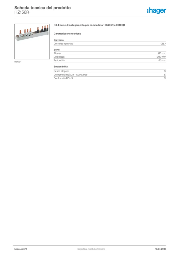 Immagine Hager Scheda tecnica del prodotto HZ156R | Hager Italia