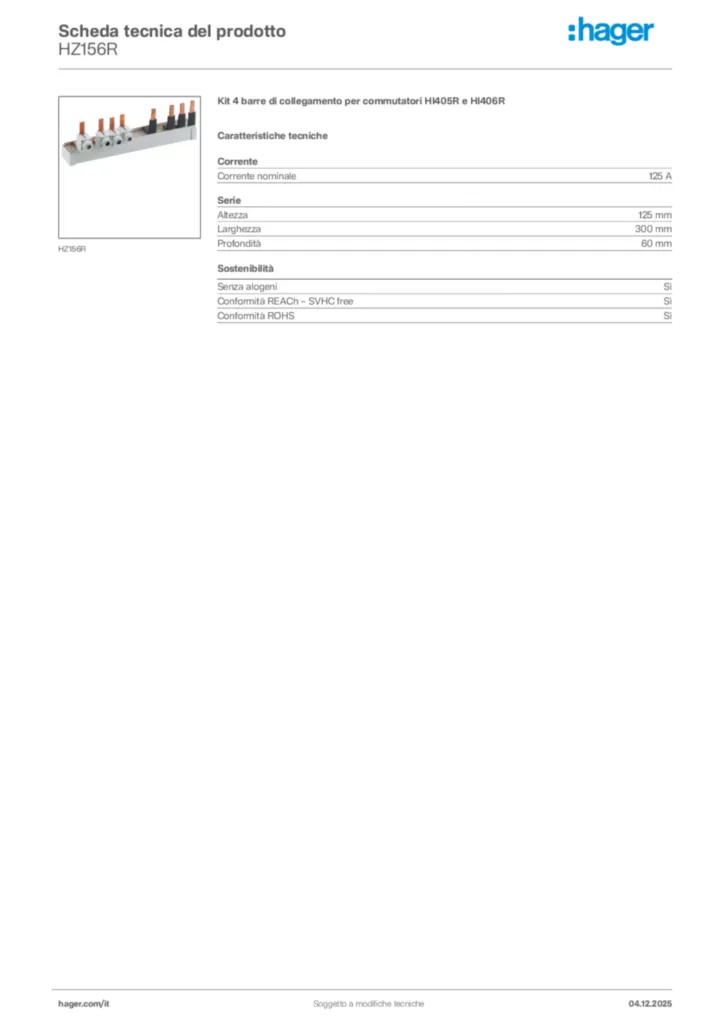 Immagine Hager Scheda tecnica del prodotto HZ156R | Hager Italia