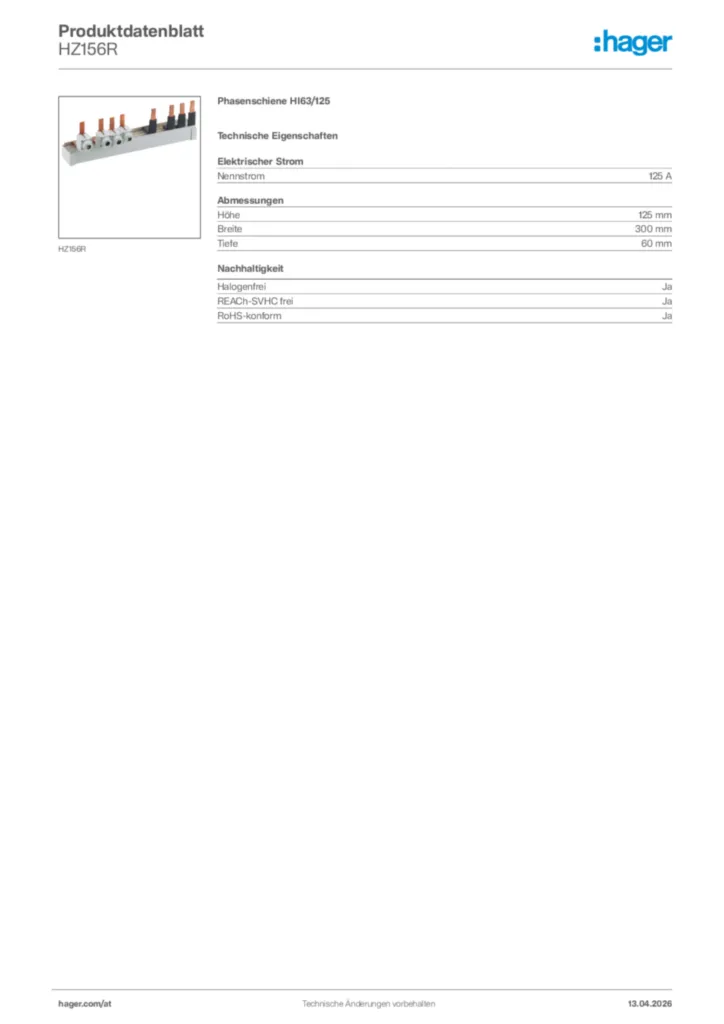 Bild Hager Produktdatenblatt HZ156R | Hager Deutschland