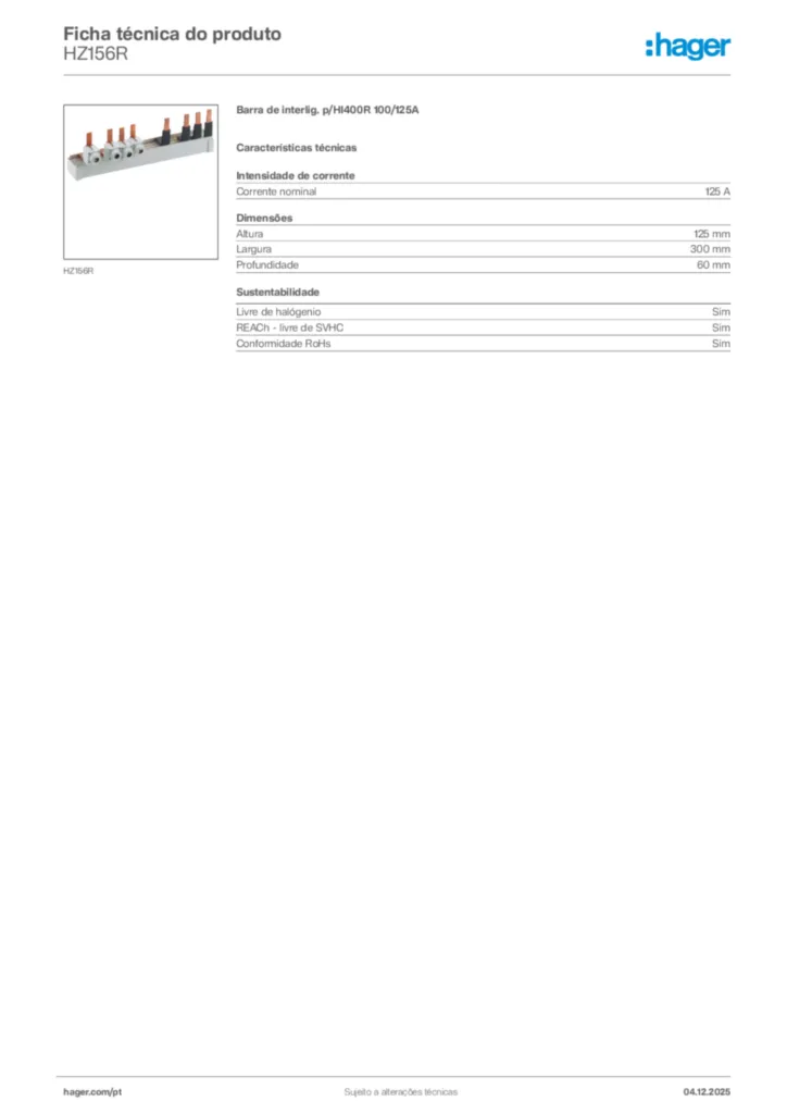Imagem Hager Ficha técnica do produto HZ156R | Hager Portugal
