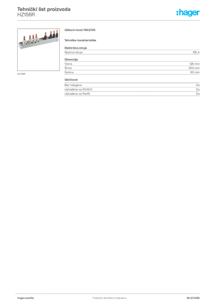 Slika Hager Product data sheet HZ156R  | Hager