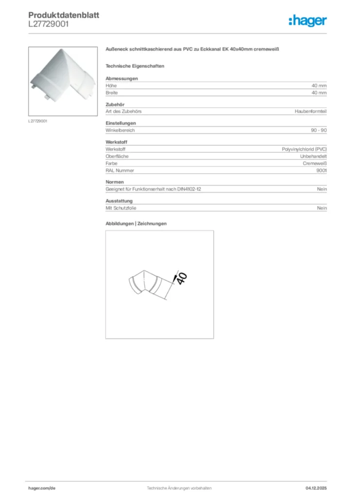 Bild Hager Produktdatenblatt L27729001 | Hager Deutschland