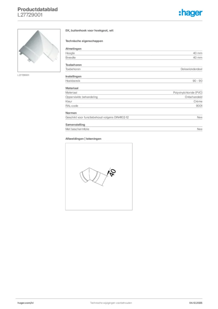 Afbeelding Hager Productdatablad L27729001 | Hager Nederland