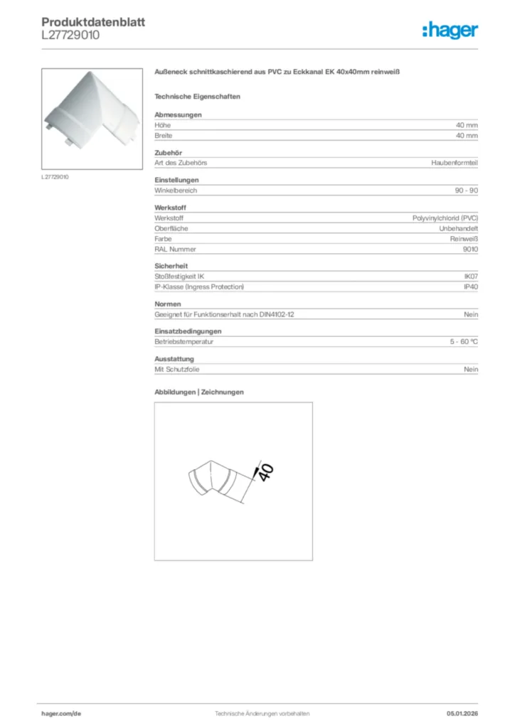 Bild Hager Produktdatenblatt L27729010 | Hager Deutschland