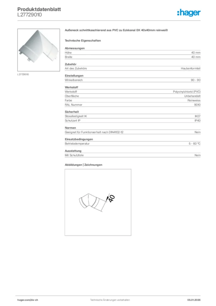 Bild Hager Produktdatenblatt L27729010 | Hager Schweiz