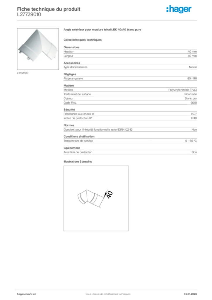 Image Hager Fiche technique du produit L27729010 | Hager Suisse