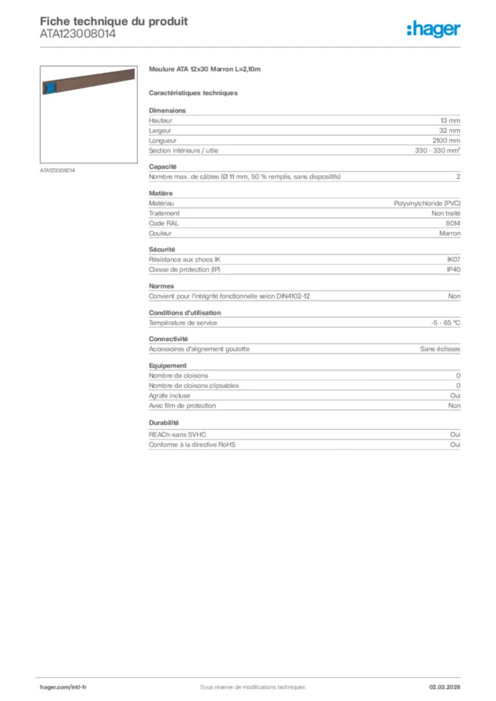 Image Hager Fiche technique du produit ATA123008014 | Hager Afrique