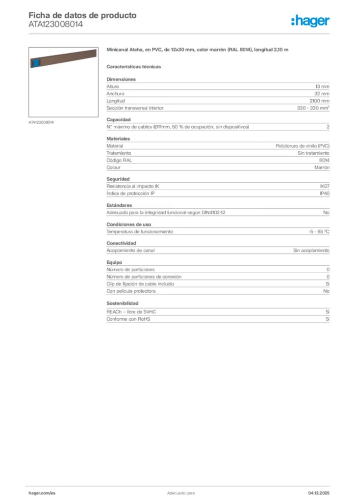 Imagen Hager Ficha de datos de producto ATA123008014 | Hager España