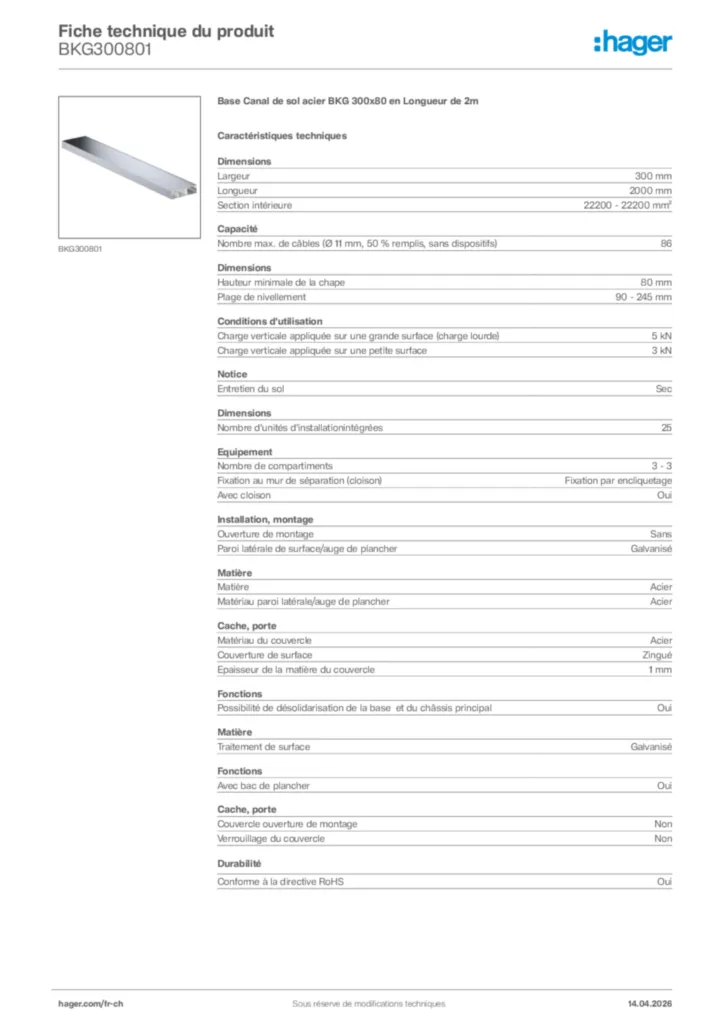 Image Hager Fiche technique du produit BKG300801 | Hager Suisse