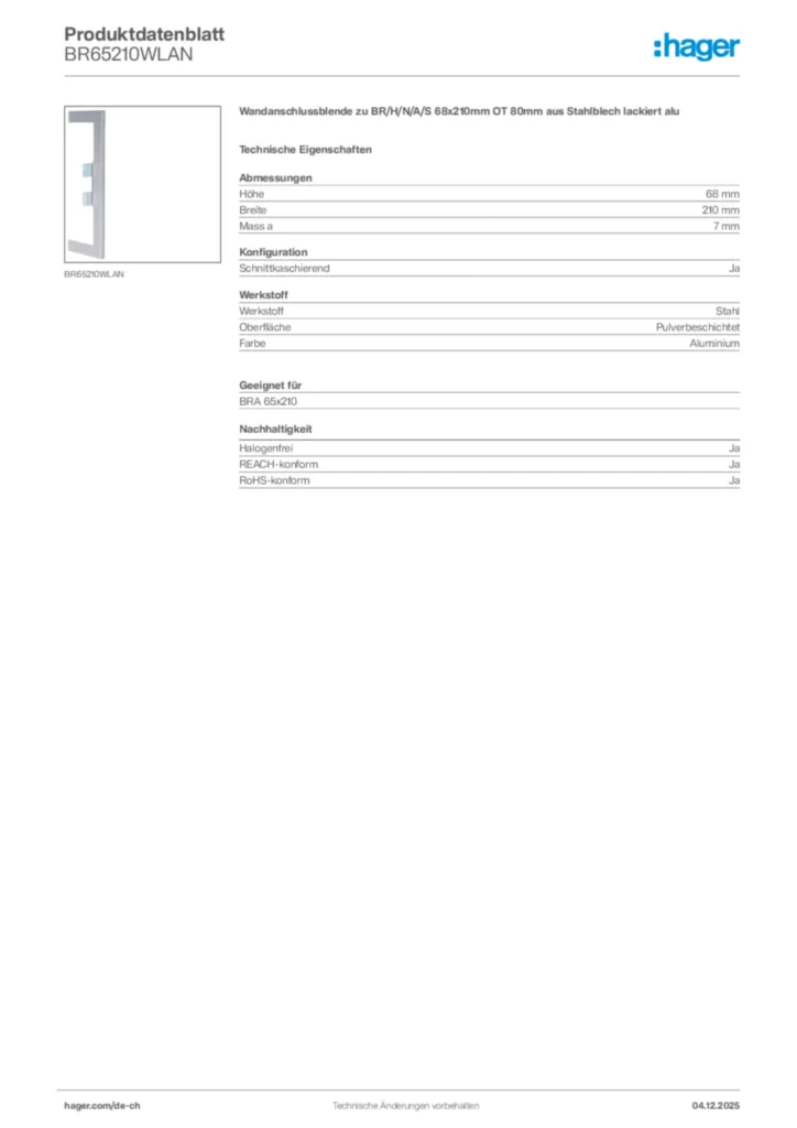 Bild Hager Produktdatenblatt BR65210WLAN | Hager Schweiz