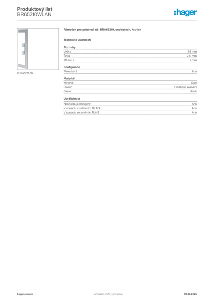 Obrázek Hager Produktový list BR65210WLAN | Hager
