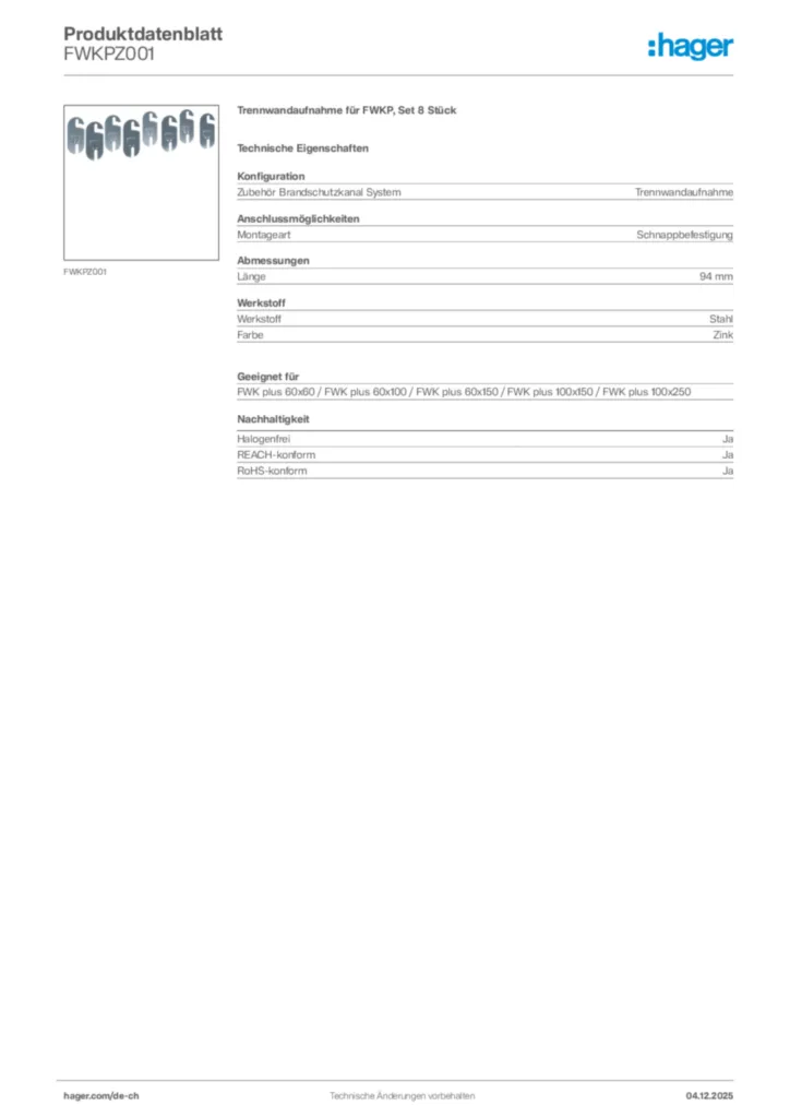 Bild Hager Produktdatenblatt FWKPZ001 | Hager Schweiz