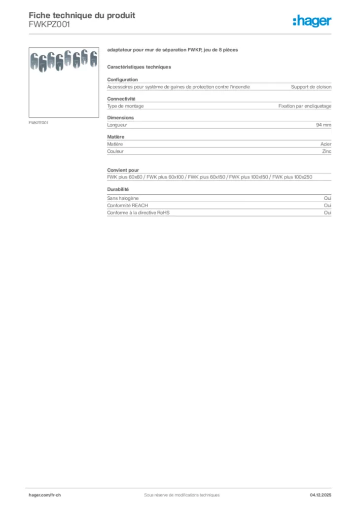 Image Hager Fiche technique du produit FWKPZ001 | Hager Suisse