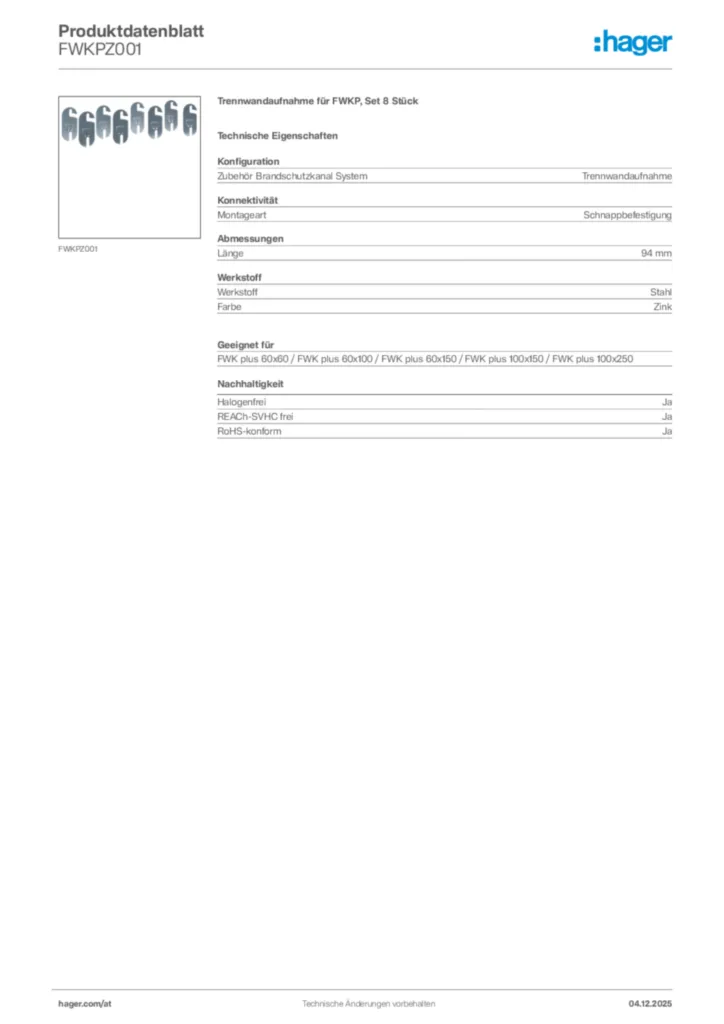 Bild Hager Produktdatenblatt FWKPZ001 | Hager Deutschland