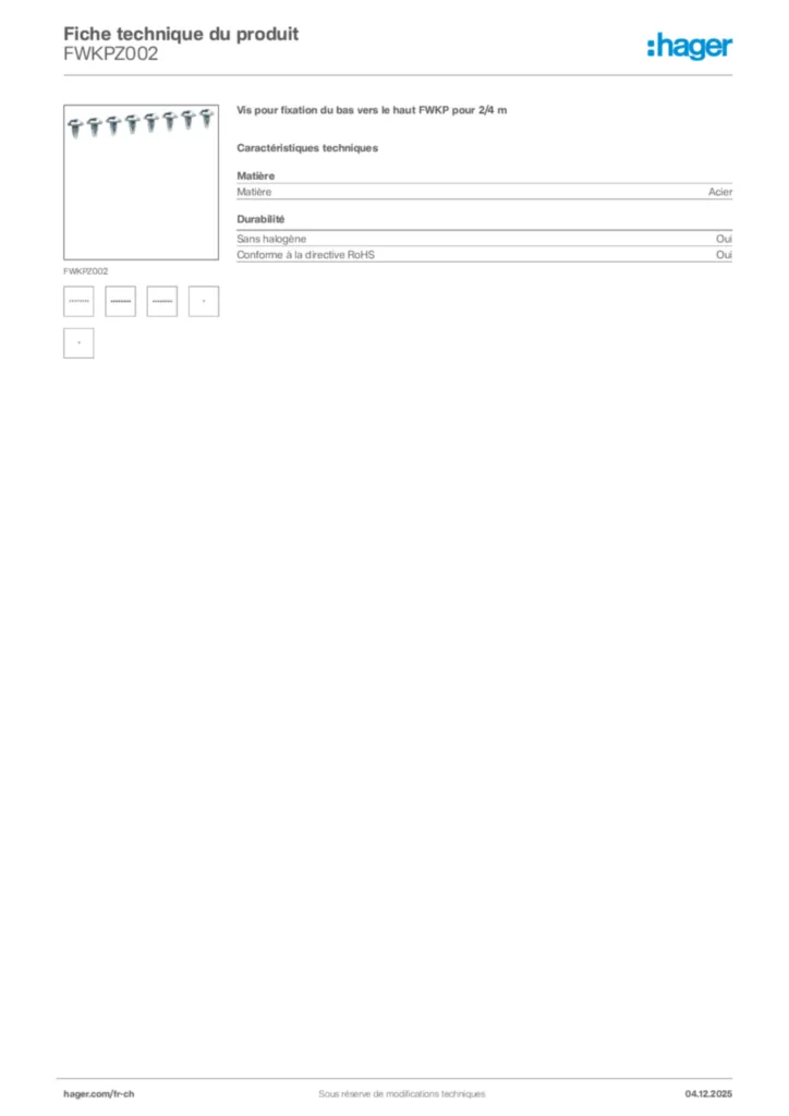 Image Hager Fiche technique du produit FWKPZ002 | Hager Suisse