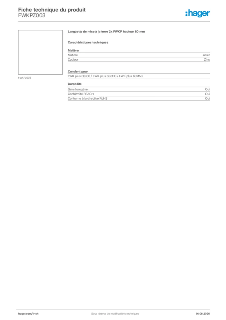 Image Hager Fiche technique du produit FWKPZ003 | Hager Suisse