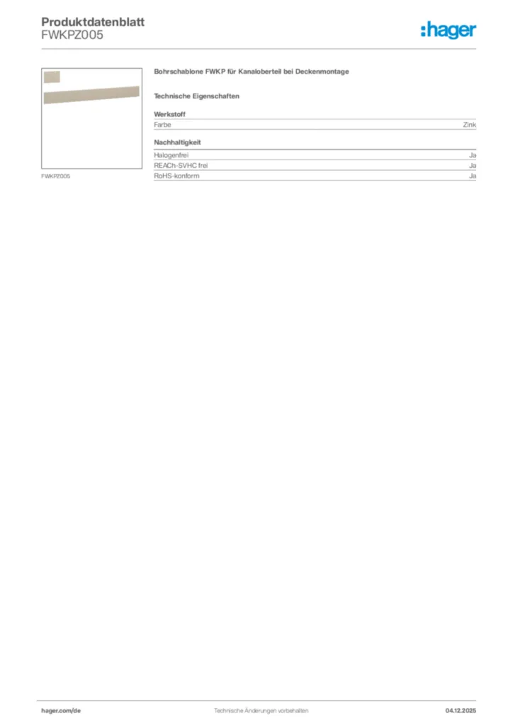 Bild Hager Produktdatenblatt FWKPZ005 | Hager Deutschland