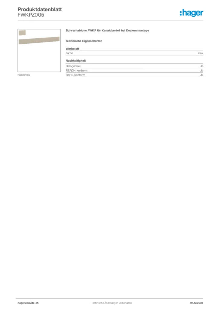 Bild Hager Produktdatenblatt FWKPZ005 | Hager Schweiz
