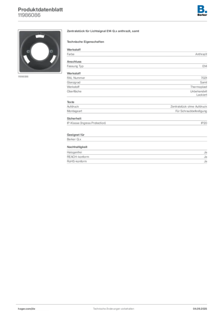 Bild Berker Produktdatenblatt 11986086 | Hager Deutschland