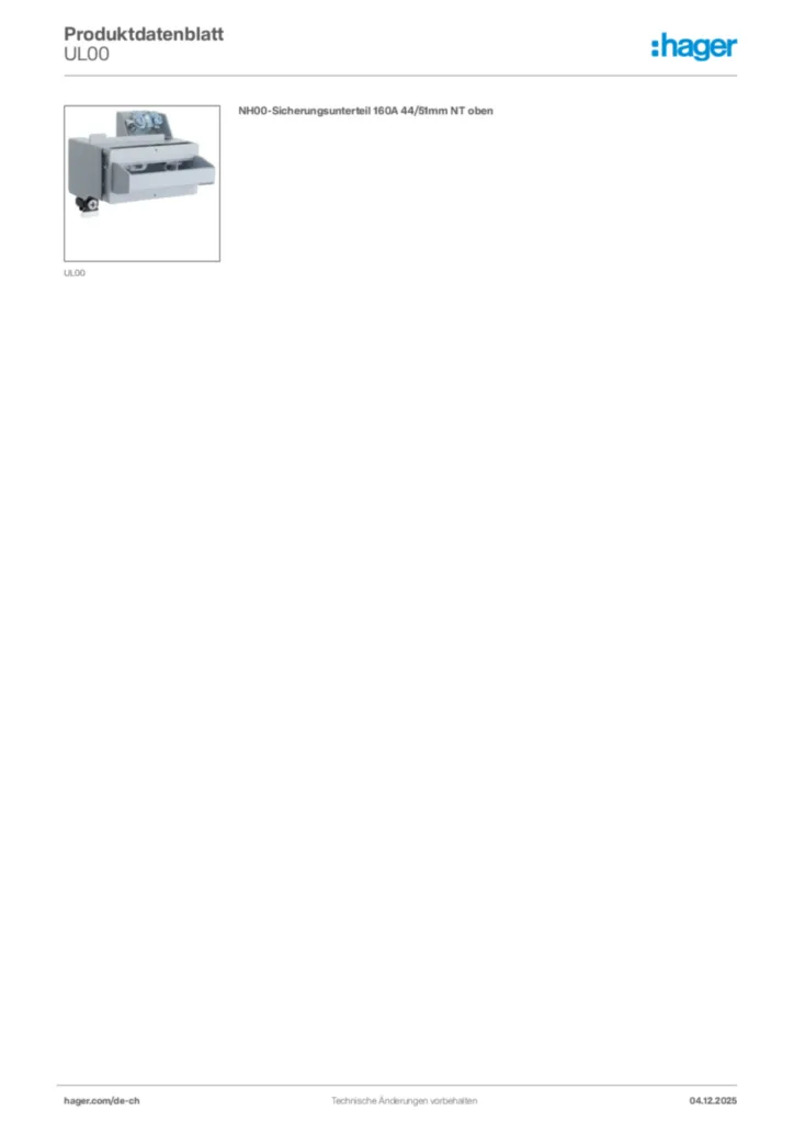 Bild Hager Produktdatenblatt UL00 | Hager Schweiz