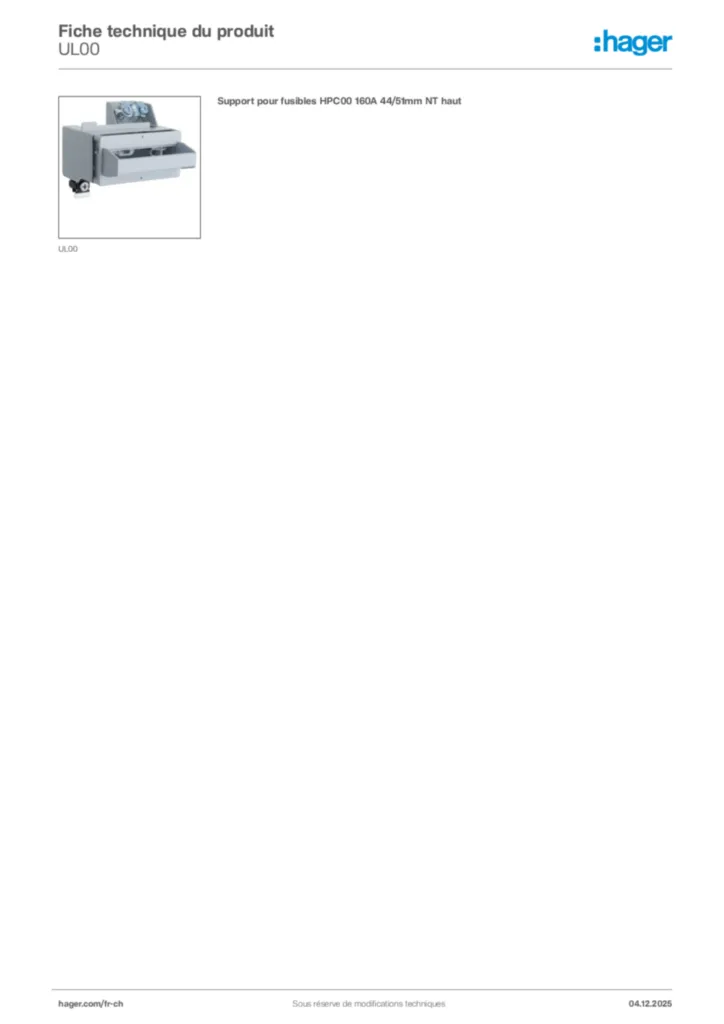 Image Hager Fiche technique du produit UL00 | Hager Suisse