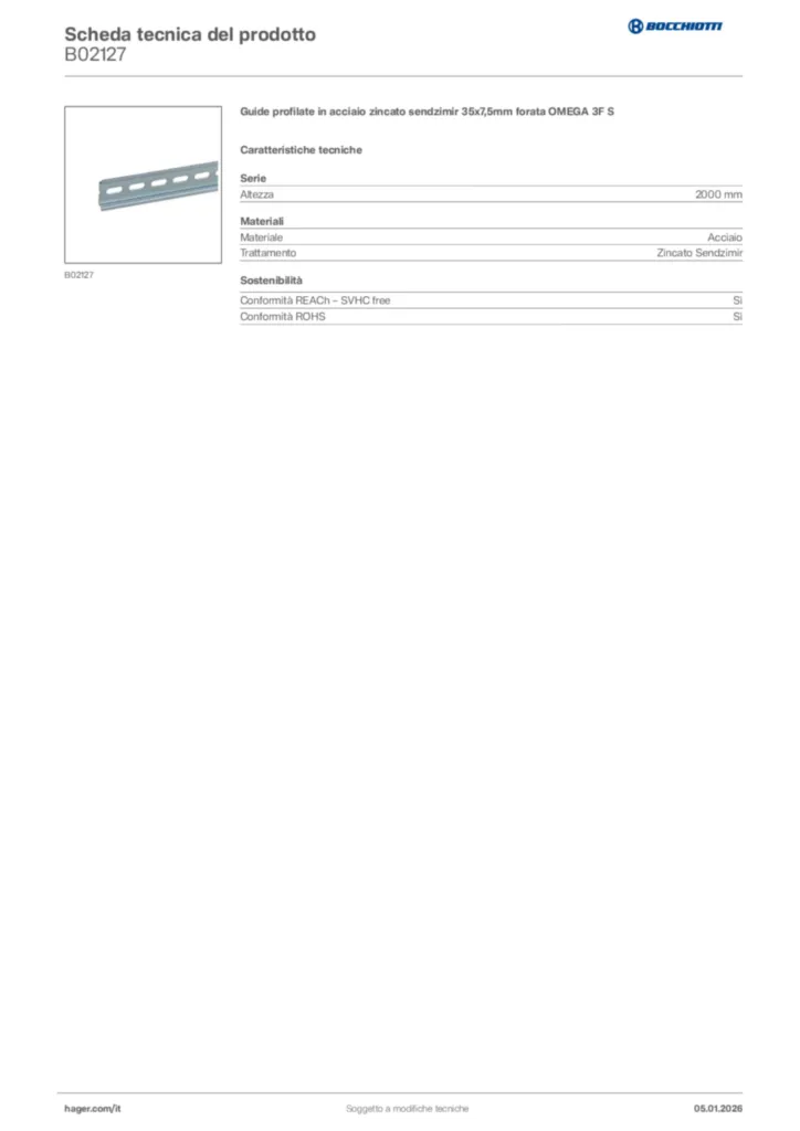 Immagine Bocchiotti Scheda tecnica del prodotto B02127 | Hager Italia