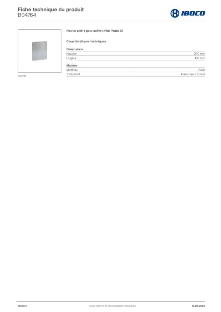Image Iboco Fiche technique du produit B04764 | Hager France
