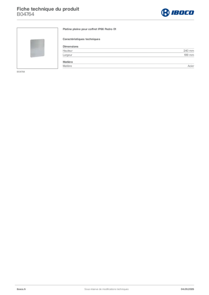 Image Iboco Fiche technique du produit B04764 | Hager France