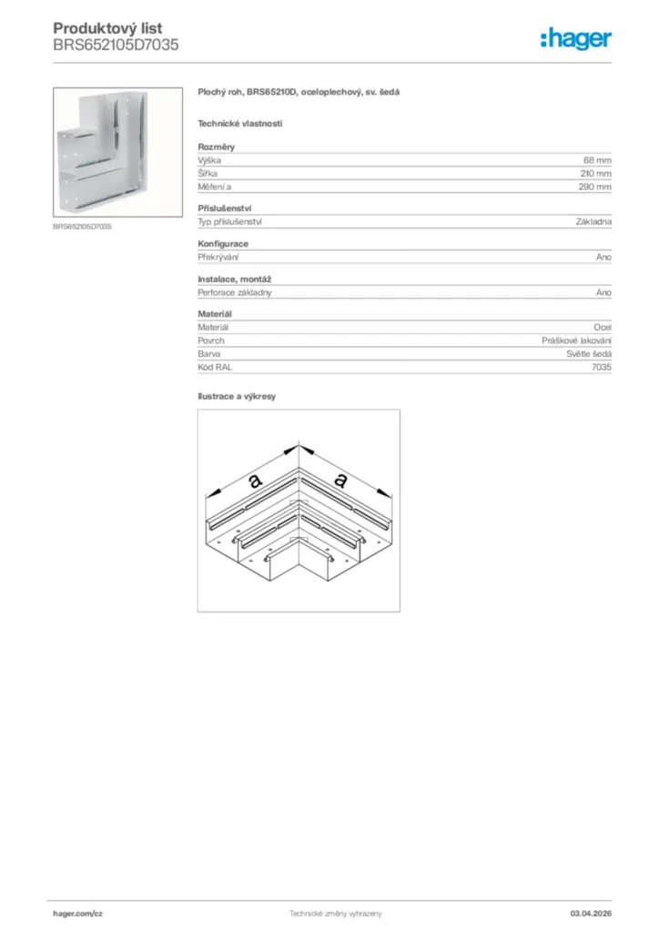 Obrázek Hager Product data sheet BRS652105D7035 | Hager