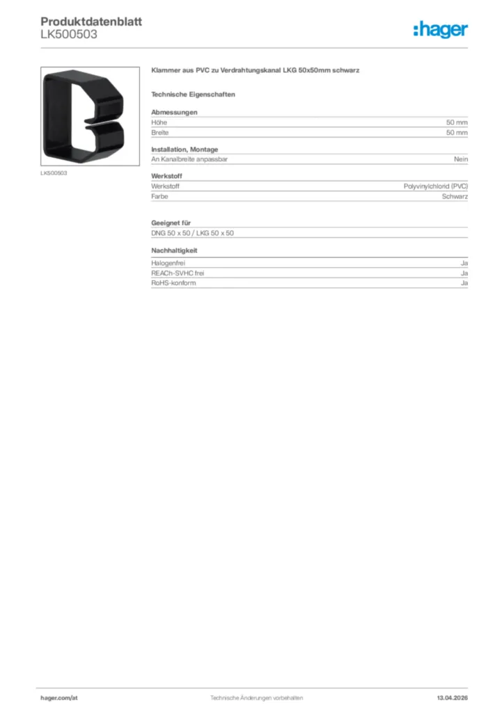 Bild Hager Produktdatenblatt LK500503 | Hager Deutschland