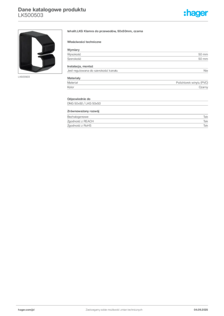 Zdjęcie Hager Dane katalogowe produktu LK500503 | Hager Polska