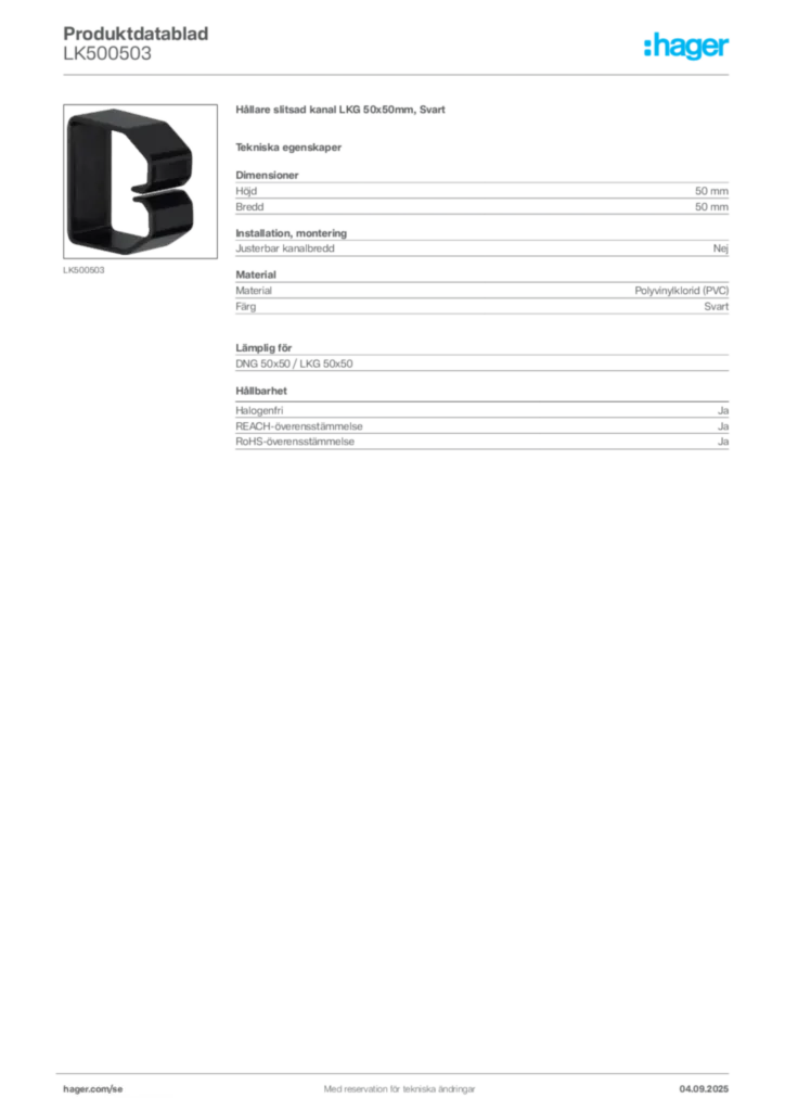 Bild Hager Produktdatablad LK500503 | Hager Sverige